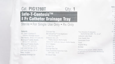 CareFusion PIG1280T Safe-T-Centesis 8Fr. Cath. Drainage Tray